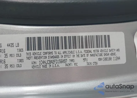 2015 Jeep Compass Sport z USA, uszkodzony, nr VIN 1C4NJCBA2FD156097